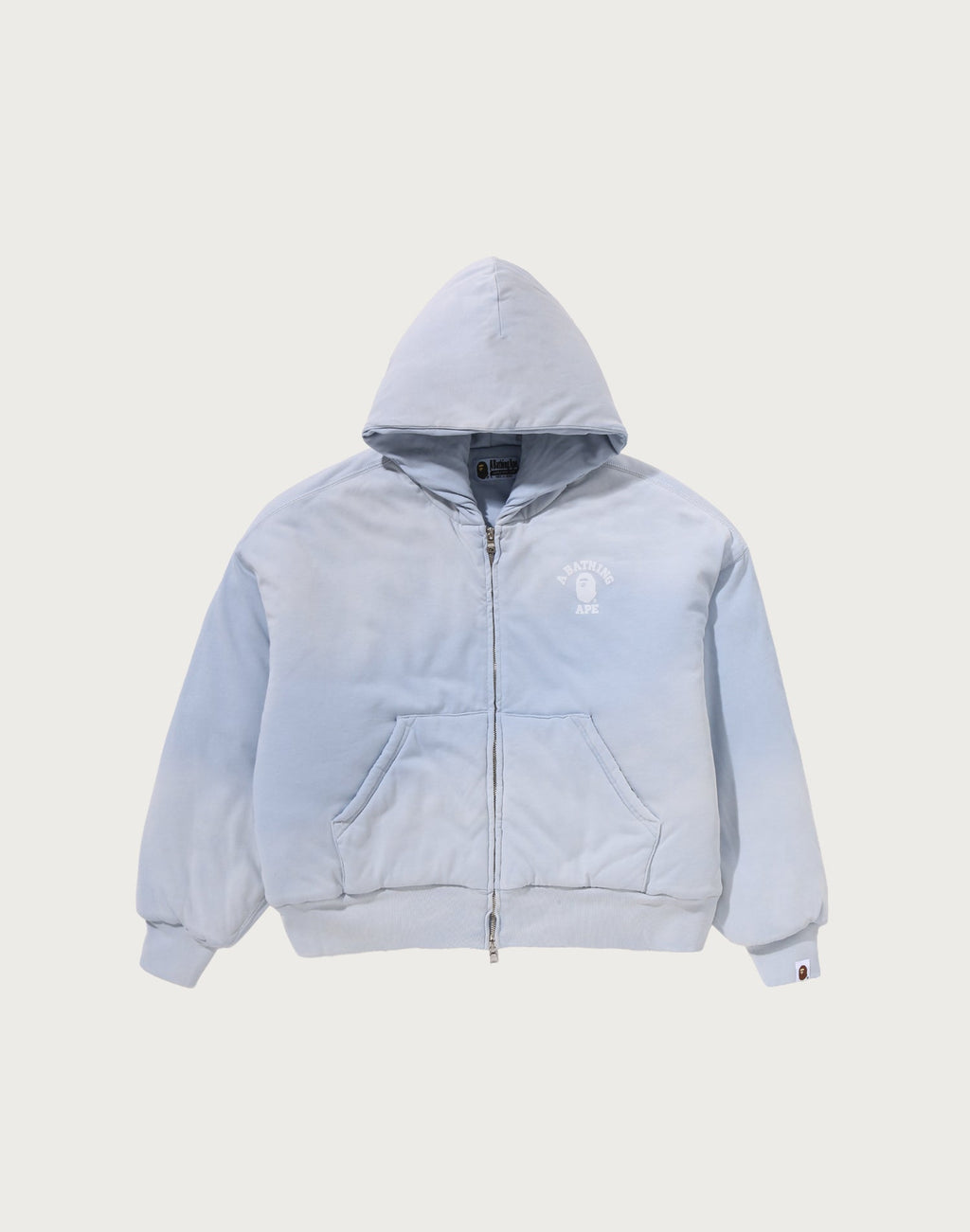 HEAVY WASHED INDIGO COLLEGE BOXY CROPPED QUILTED ZIP HOODIE LADIES