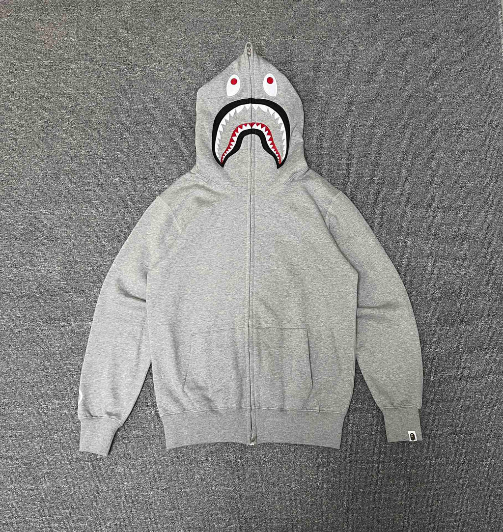 BAPE Solid Shark Full-Zip Hoodie - Gray / Black