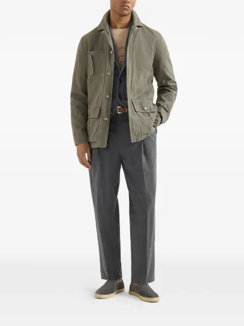 Brunello Cucinelli cotton shawl-collar cardigan with jacquard cable shoulder