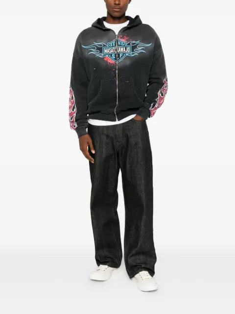 SECND SLF Masato Kawajo Firestorm zip-up cotton hoodie