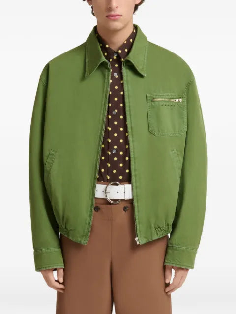 Marni green cotton jacket with zip pocket