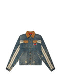 RRR123 distressed corduroy-trim denim jacket