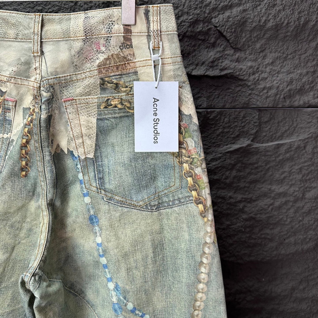 Acne Studios Vintage Pearl‑Lace Print Wide‑Leg Jeans