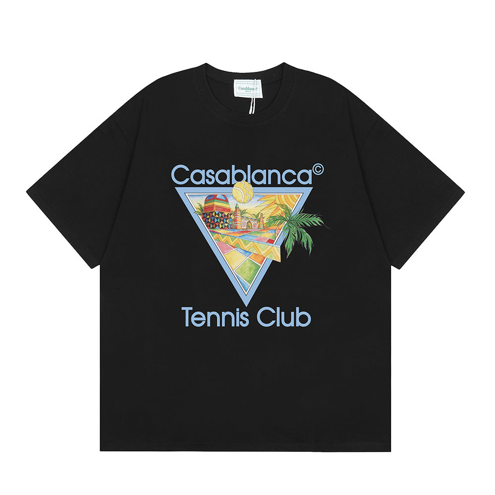 2026 New Casablanca Logo Print Loose Fit Unisex Short Sleeve T-Shirt