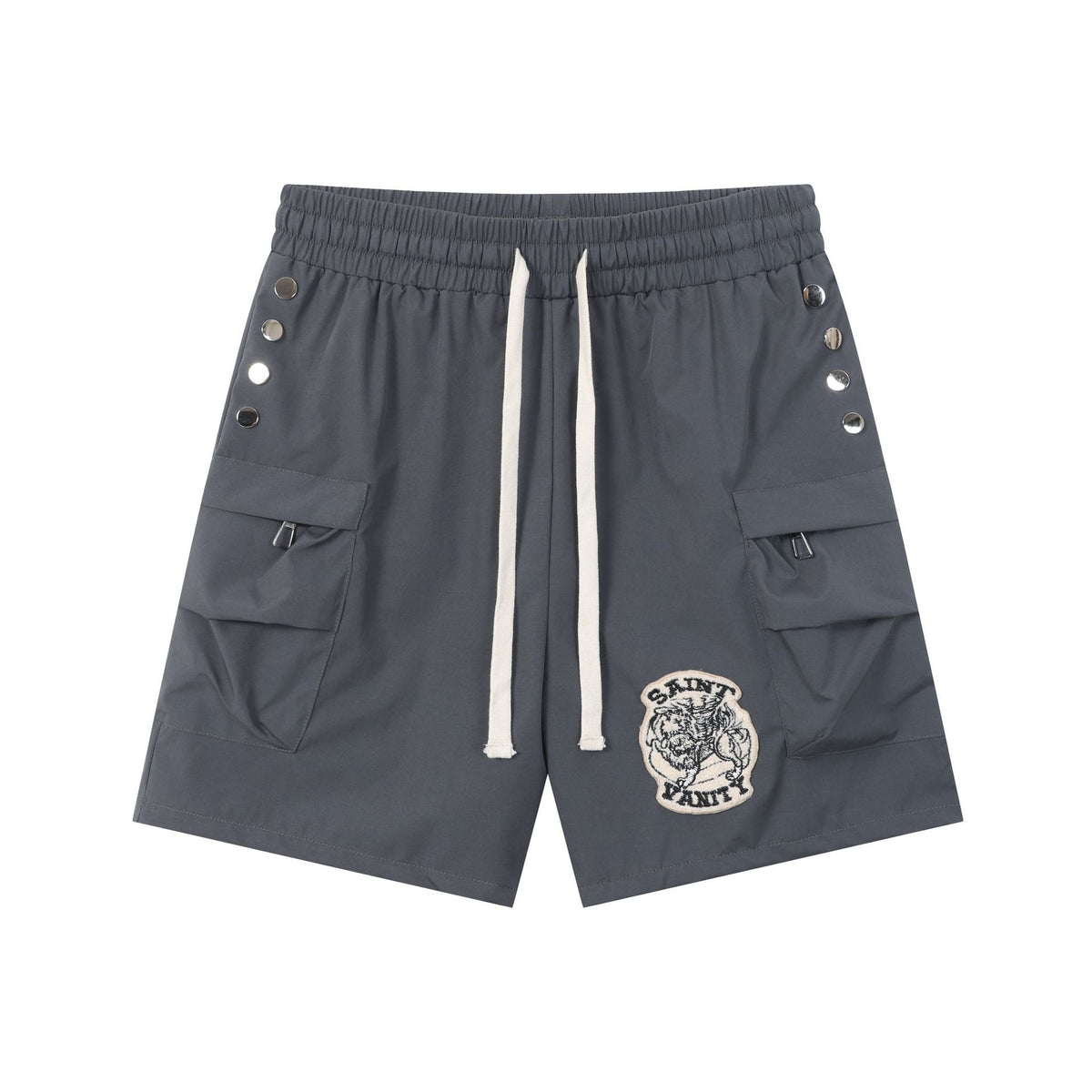 Saint Vanity Nylon Side Snap Patch Logo Drawstring Shorts Streetwear