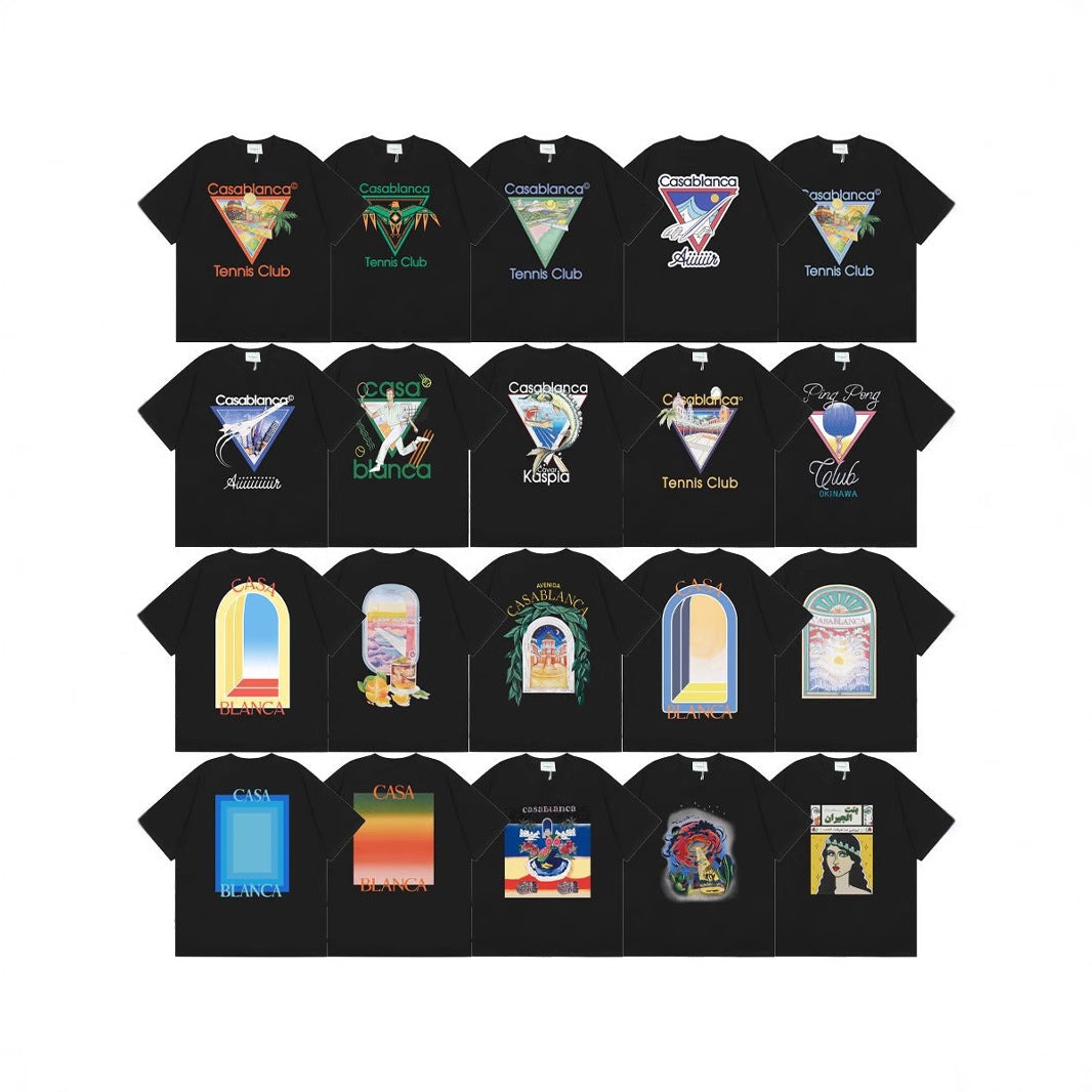 2026 New Casablanca Logo Print Loose Fit Unisex Short Sleeve T-Shirt
