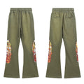 WHO DECIDES WAR Graphic Flare Pants Green Unisex Wide Leg Streetwear Sweatpants