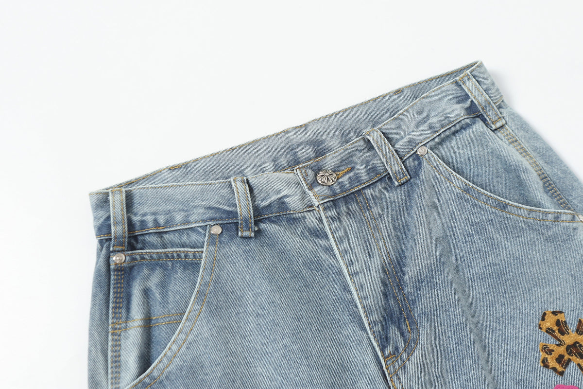 Chrome Hearts Vintage Cross Patchwork Washed Carpenter Denim Shorts 201