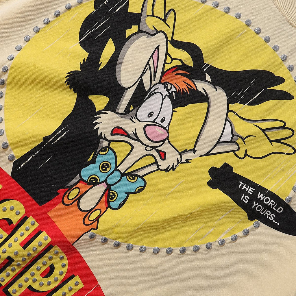 Rough Play Rabbit Graphic Distressed T-Shirt