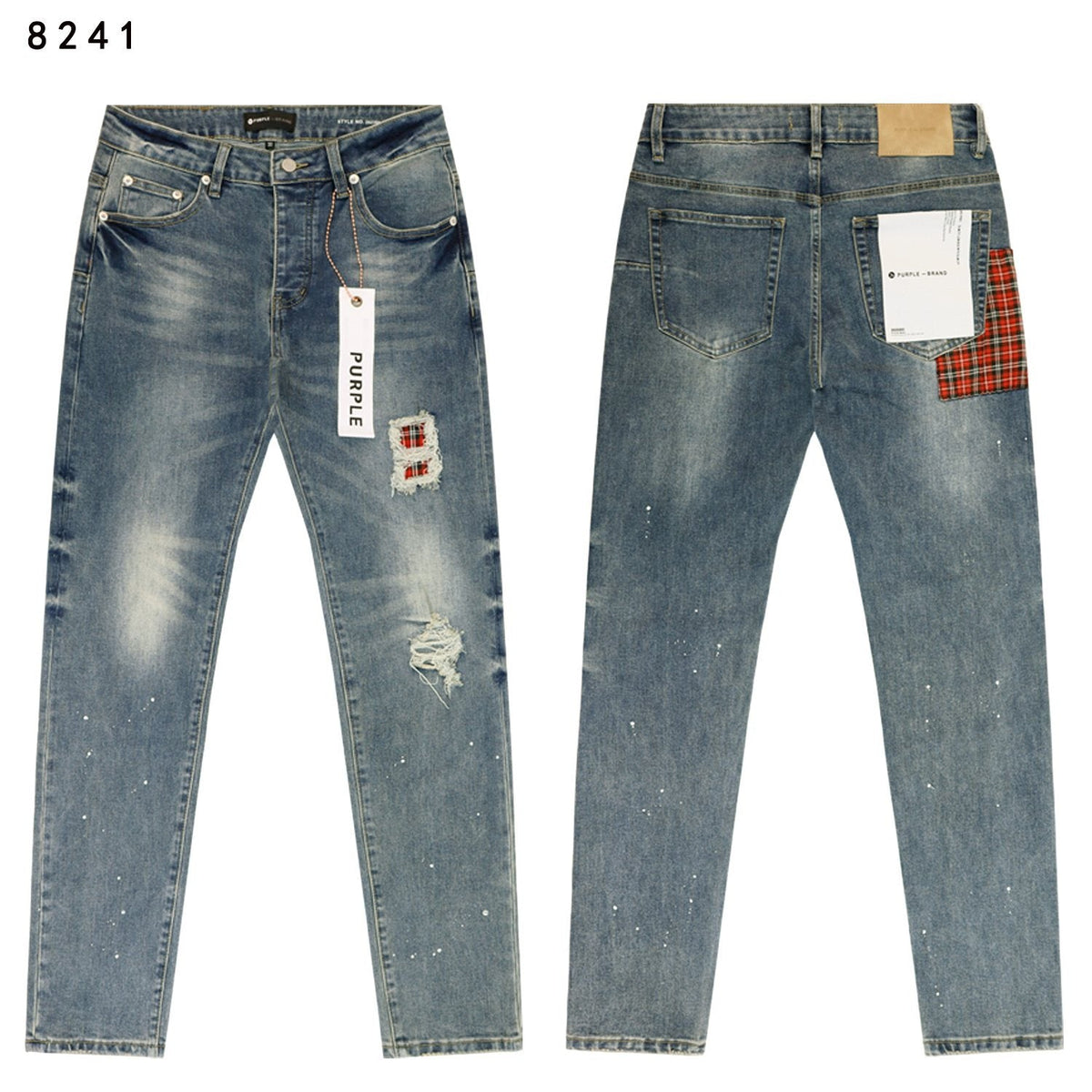 Purple Brand P001 Washed Blue Distressed Patch Jeans