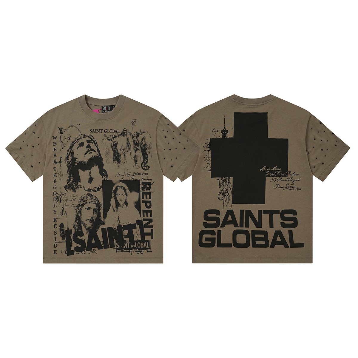 SAINT Taupe Front & Back Graphic T-Shirt
