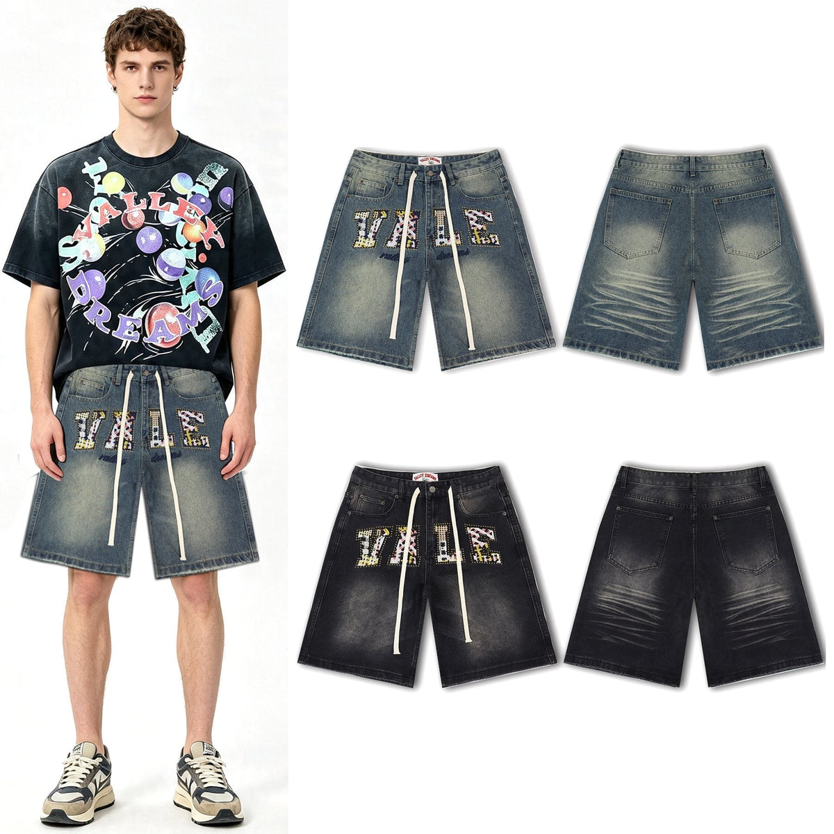 Valley Dreams Plaid Appliqué Rhinestone Denim Shorts