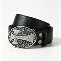 Cross Engraved Litchi Grain Leather Belt Removable Buckle Jeans Waist