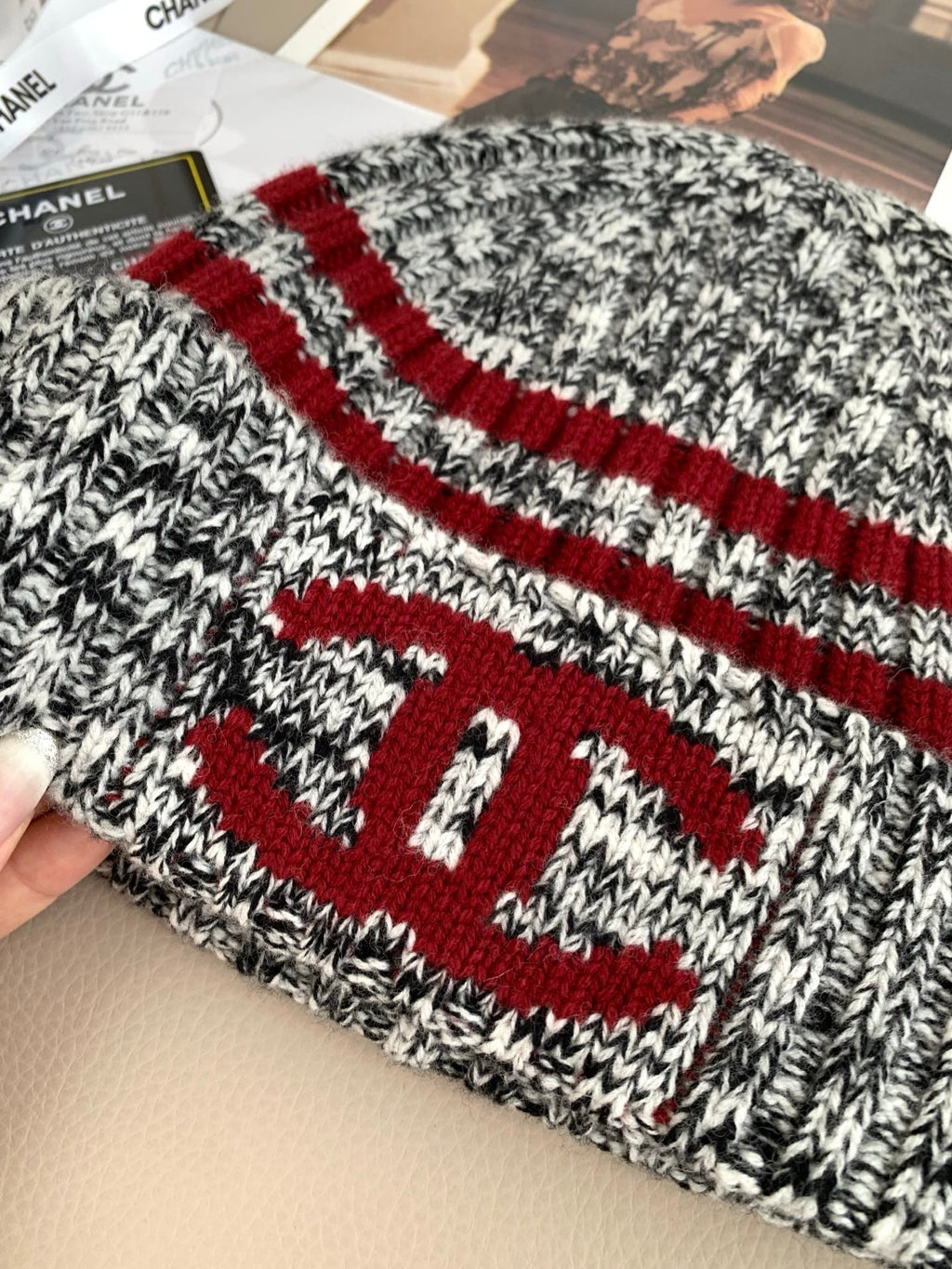 Chanel Style Marled Knit Scarf and Beanie Set
