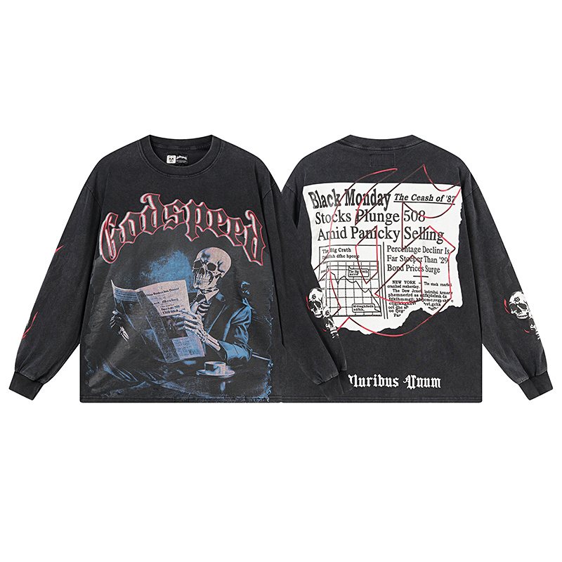 Godspeed Black Monday Skeleton Newspaper Long-Sleeve T-Shirt