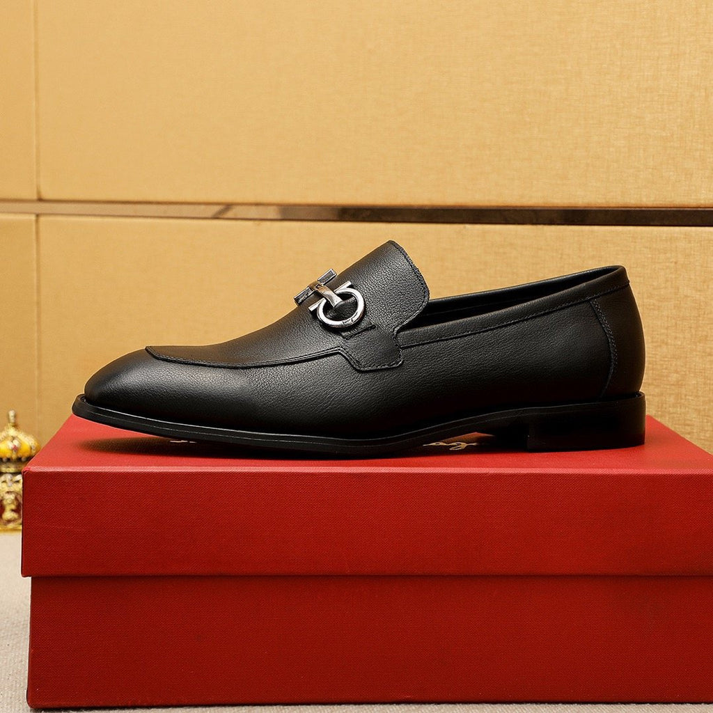 Ferragamo Black Textured Loafers