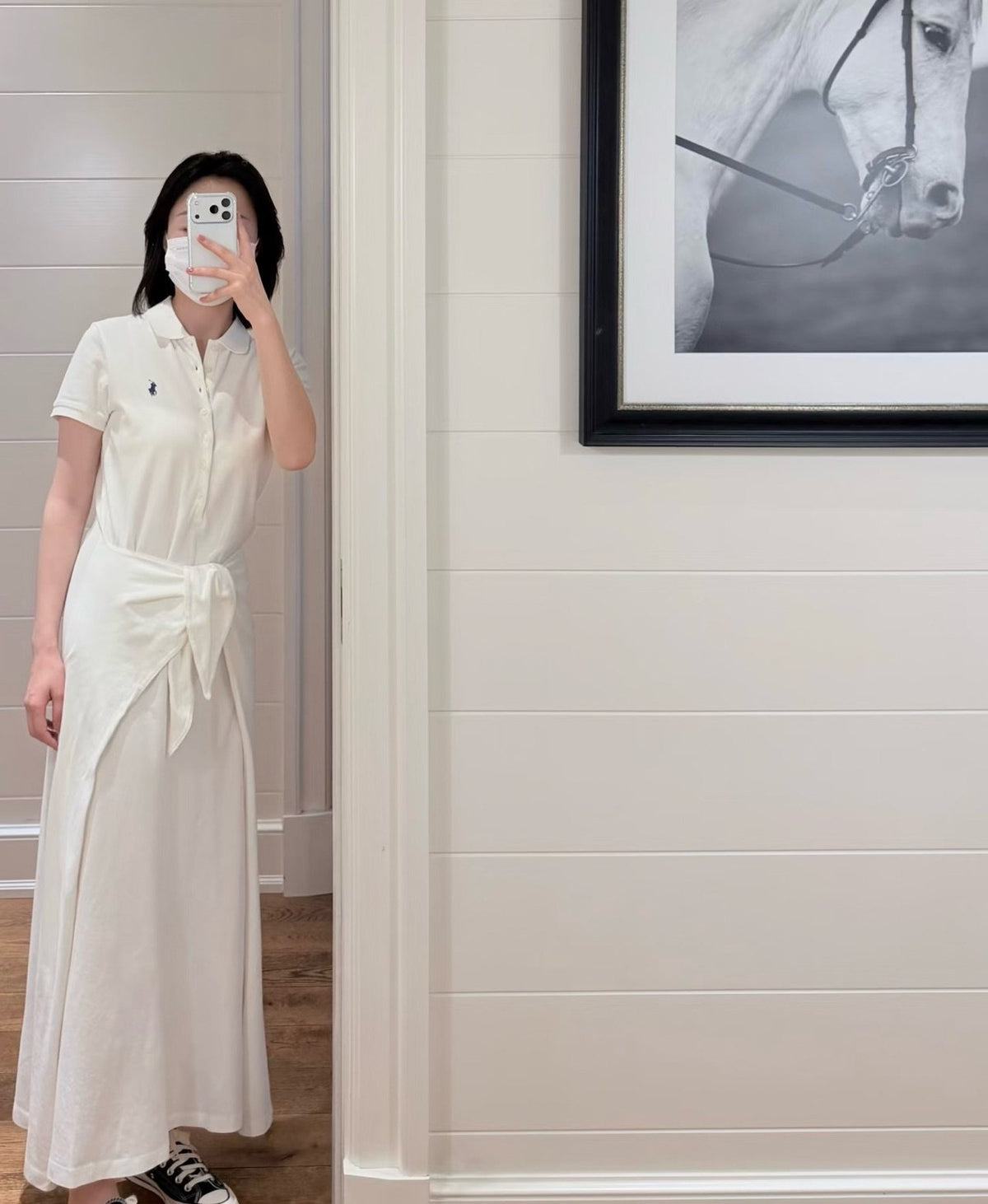 Ralph Lauren White Tie-Waist Polo Dress