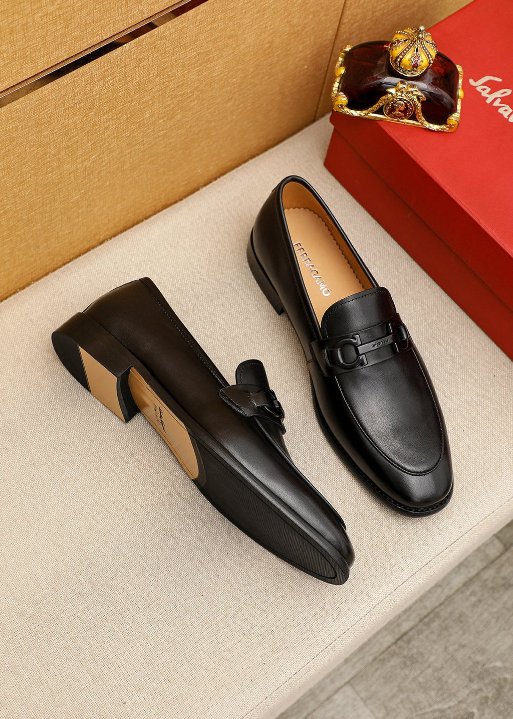 Ferragamo Black Leather Bit Loafers