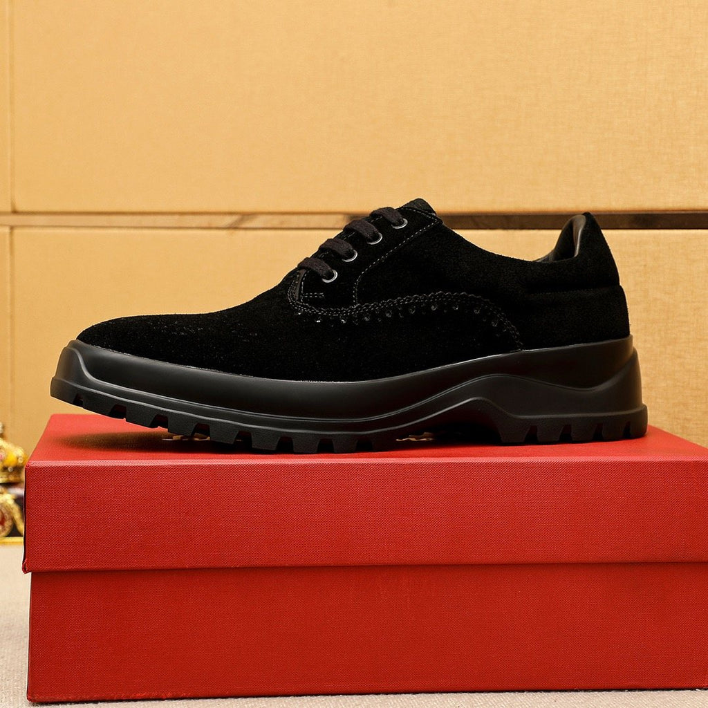 Ferragamo Men's Black Perforated Lace-Up Shoes