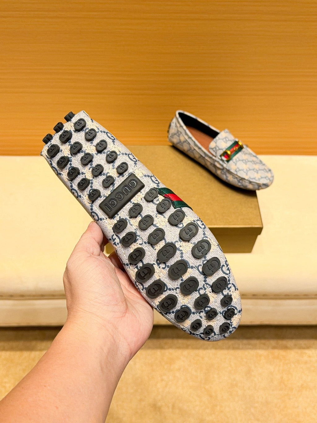 Gucci Patterned Web Driving Loafers
