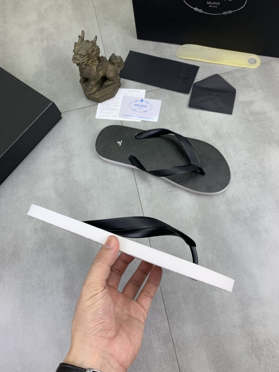 Prada Dark Gray and Black Flip-Flops