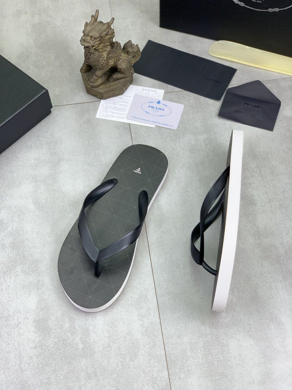 Prada Dark Gray and Black Flip-Flops