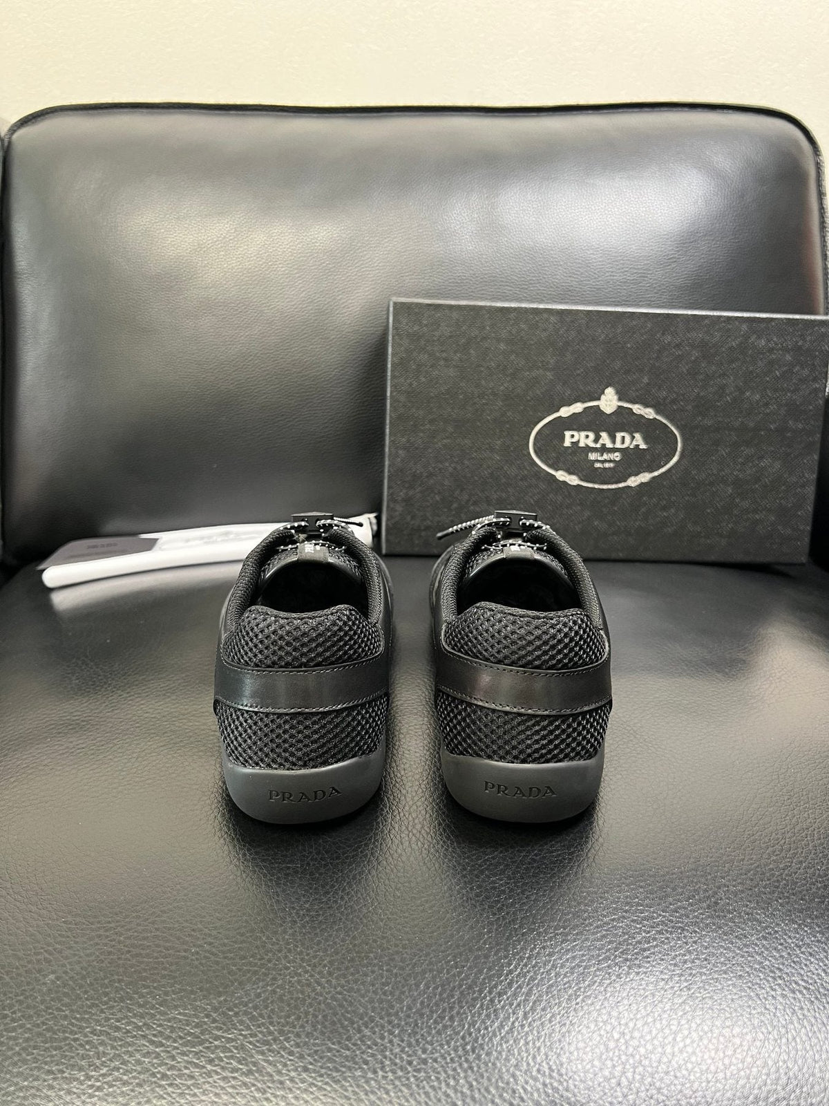 Prada Men's Black and Charcoal Low-Top Sneakers