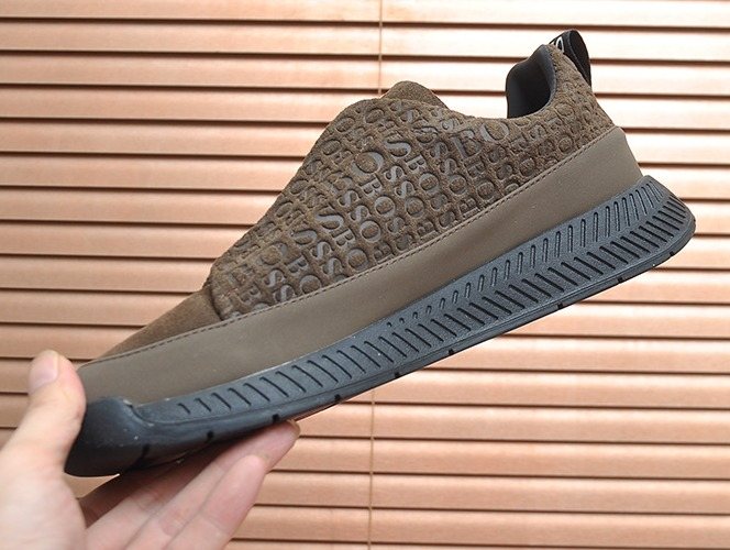 Hugo Boss Brown Textured Slip-On Sneakers