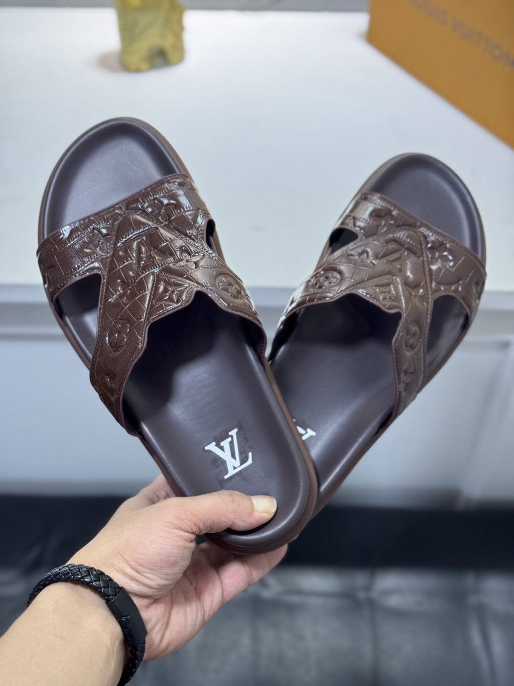 Louis Vuitton Embossed Strap Slide Sandals