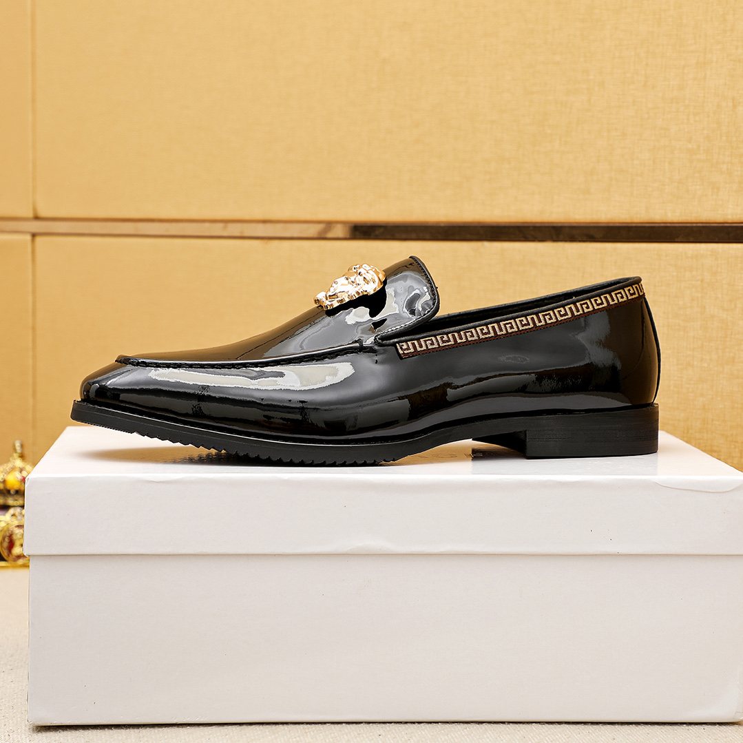 Versace Black Glossy Hardware Loafers