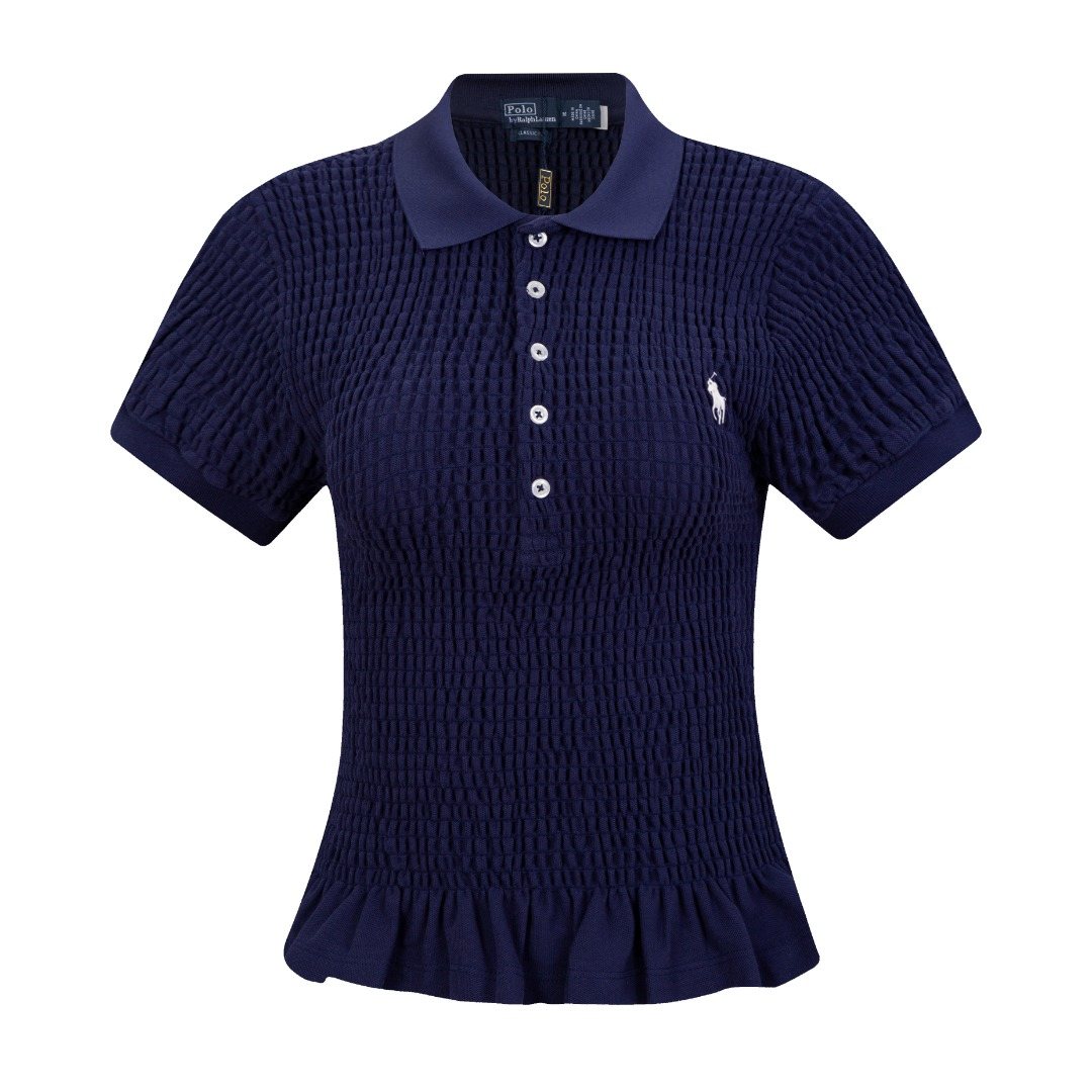 Ralph Lauren Ruffled-Hem Piqué Polo Top