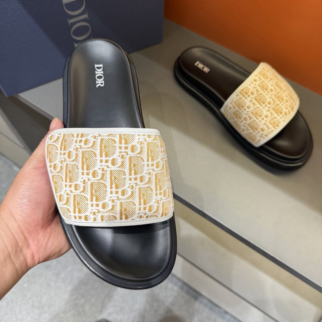 Dior Patterned Strap Slide Sandals - Low-Profile Sole