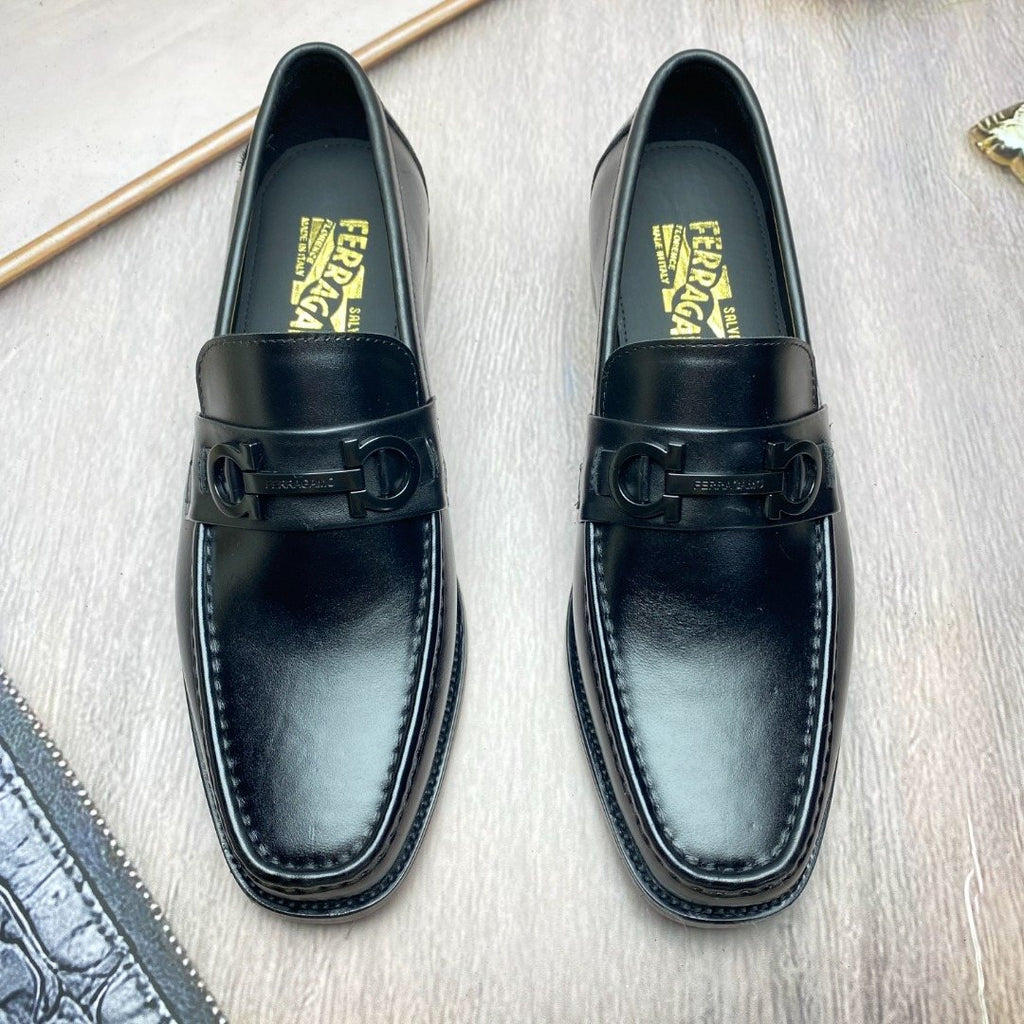 Ferragamo Black Metal-Accent Slip-On Loafers