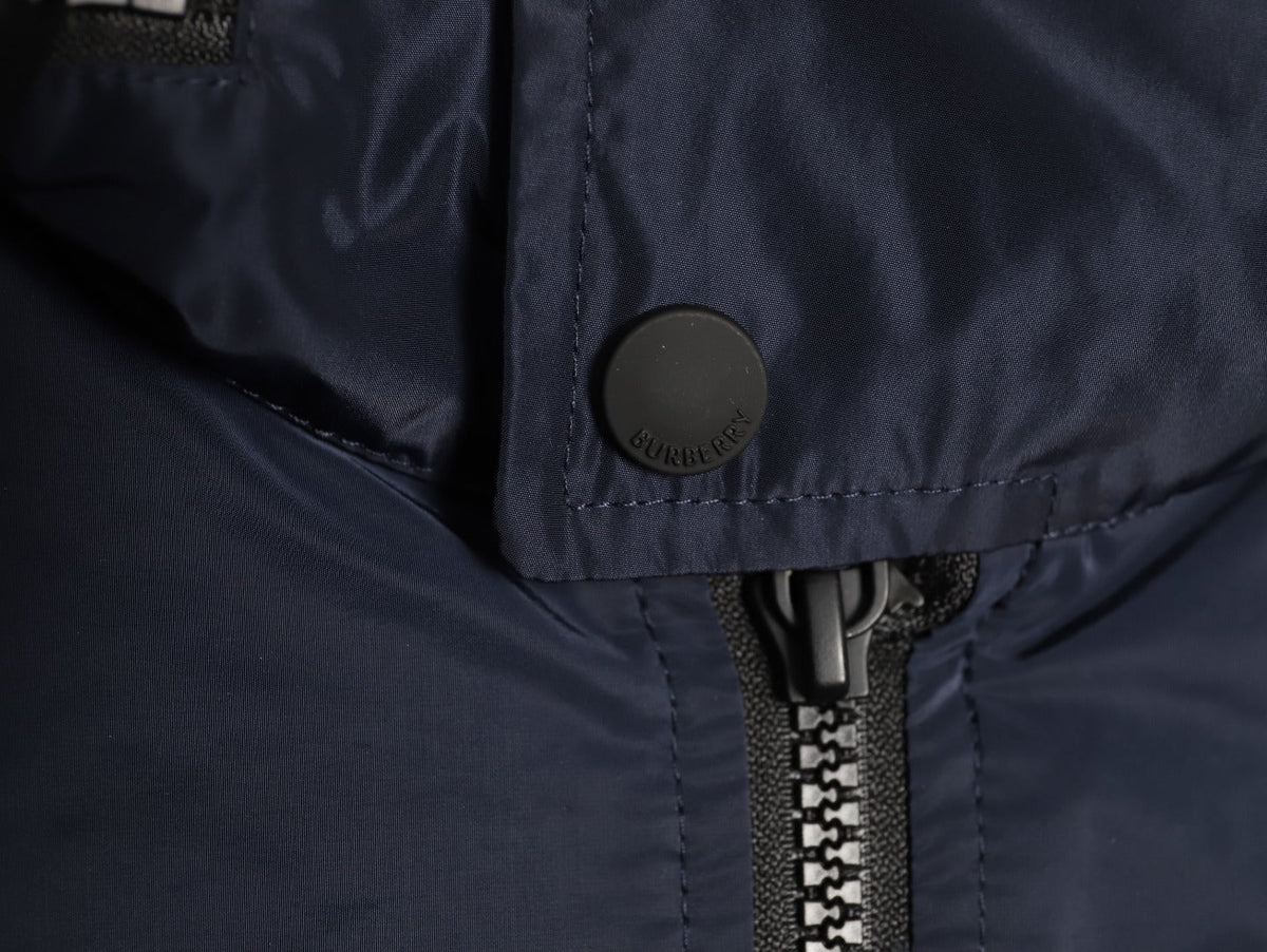 Burberry Flocked Equestrian Knight Embroidered Hooded Jacket - Dark Navy