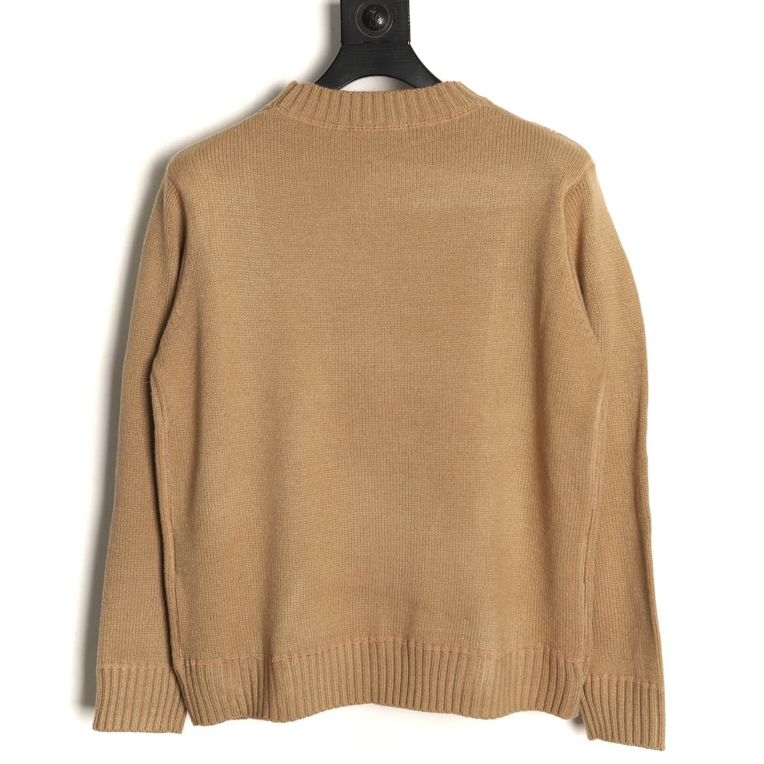 Prada Milano Logo Crewneck Knit Sweater - Camel